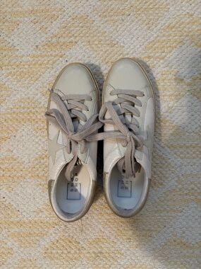 Reba Bone Low-Top Lace-Up Sneakers with Black Heel Stripe